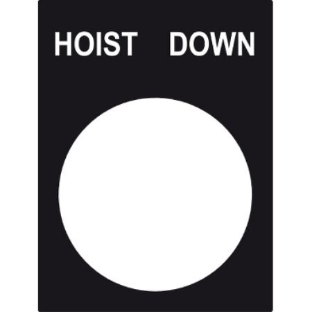 Picture of Marked legend, Harmony XAC, nameplate, 30 x 40mm, plastic, black, 22mm push button, white marked HOIST DOWN