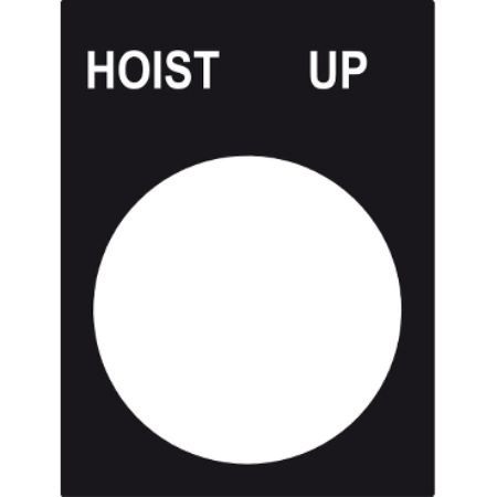 Picture of Marked legend, Harmony XAC, nameplate, 30 x 40mm, plastic, black, 22mm push button, white marked HOIST UP