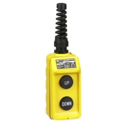 Picture of Pendant station, Harmony 9001B, mechanical interlock, yellow, single speed, 5A, 600V AC, marked Up-Down legend