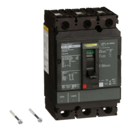 Picture of Circuit breaker, PowerPacT H, 125A, 3 pole, 600VAC, 18kA, lugs, thermal magnetic, 80%