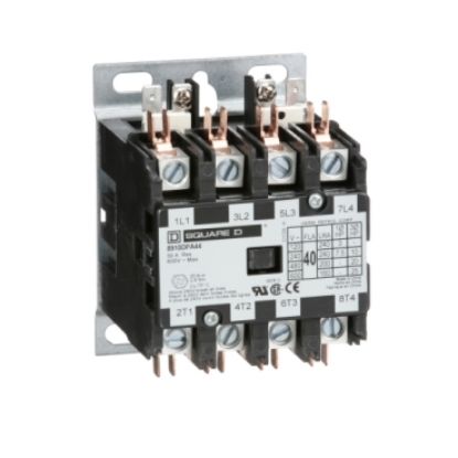 Picture of Contactor, Definite Purpose, 40A, 4 pole, 25HP at 575VAC, 3 phase, 208/240VAC 60Hz 220VAC 50Hz coil, open