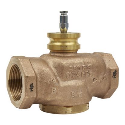 Picture of VG310R Globe Valve, 3-Way, DN40, Rp 1-1/2 Internal Thread, Brass Trim, PTFE Seat Seal, Kvs 24 mÂ³/h, Stem Up Closed A-AB.