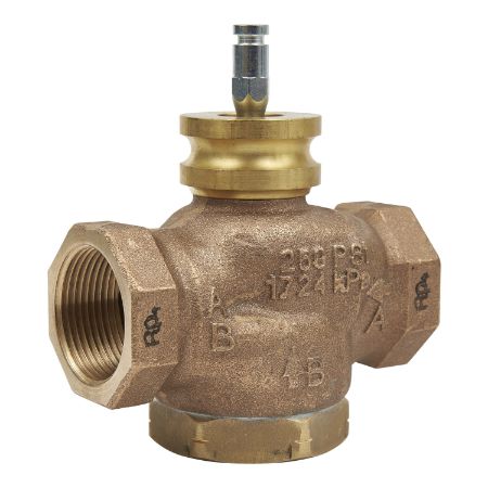 Picture of VG210R Globe Valve, 2-Way, DN32, Rp 1-1/4 Internal Thread, Brass Trim, PTFE Seat Seal, Kvs 17 mÂ³/h, Stem Up Closed.