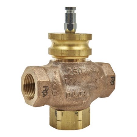 Picture of VG310R Globe Valve, 3-Way, DN20, Rp 3/4 Internal Thread, Brass Trim, PTFE Seat Seal, Kvs 6.3 mÂ³/h, Stem Up Closed A-AB.