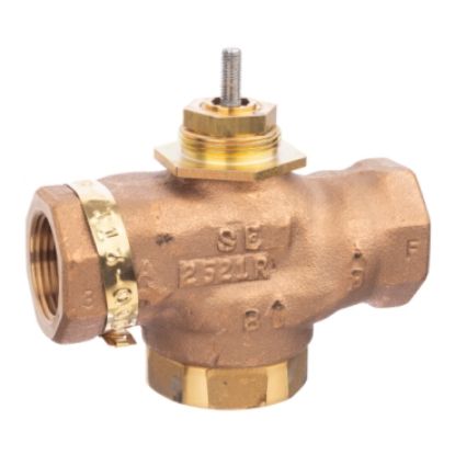 Picture of Venta, Globe Valve, 1 in, 3-way mixing, straight threaded NPT, stem up closes port A, brass trim, 14 Cv