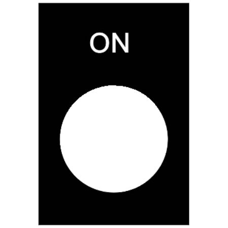 Picture of Marked legend, Harmony XAC, nameplate, 30 x 40mm, plastic, black, 22mm push button, white marked ON