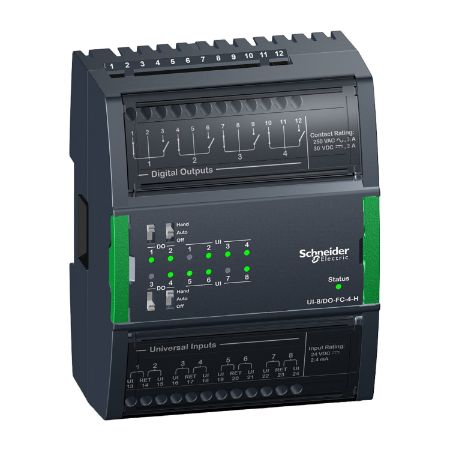 Picture of Central I/O module, SpaceLogic, 8 universal inputs, 4 digital Form C outputs with hand control/override switches