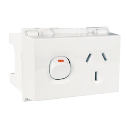 Picture of Clipsal MAX4, Switched Socket outlet DIN Mounted 1 Gang 10 A 250 V 3 pin 4 module double pole