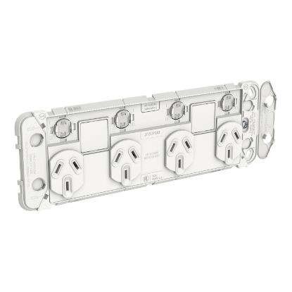 Picture of Clipsal Iconic, Quad Switch Power Point Grid with 2 extra switches, Horizontal Mount, 250V, 10A, Less Mechanisms