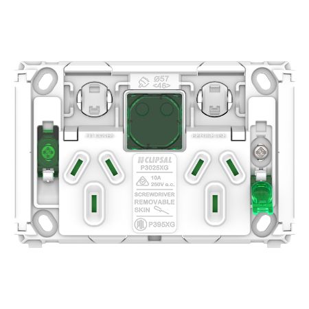 Picture of Clipsal Pro Series, Twin Power Point Grid, Horizontal Mount, Power Indicator 250V, 10A