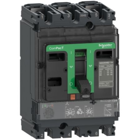 Picture of Circuit breaker, ComPacT NSX100H, 70kA/415VAC, 3 poles, MicroLogic 2.2M trip unit 25A