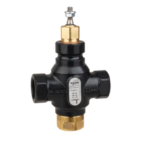 Picture of Venta V311T Globe Valve, 3-Way, PN16, Rp 1 Internal Thread, DN25, 10 Kvs, Nodular Iron, Brass plug.